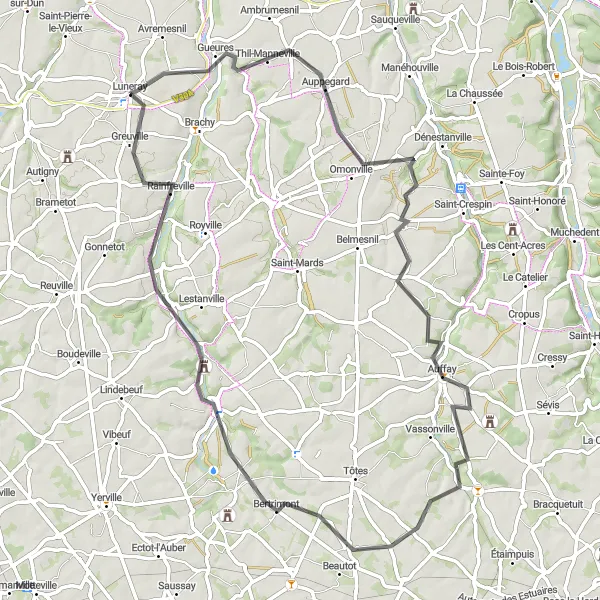 Map miniature of "Rural Escape" cycling inspiration in Haute-Normandie, France. Generated by Tarmacs.app cycling route planner