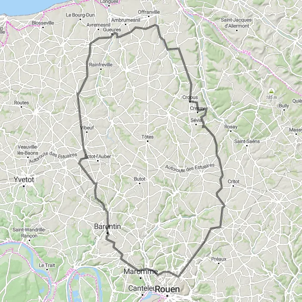 Map miniature of "Luneray Loop" cycling inspiration in Haute-Normandie, France. Generated by Tarmacs.app cycling route planner