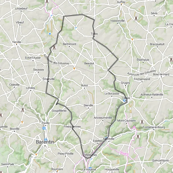 Map miniature of "Malaunay Explorer" cycling inspiration in Haute-Normandie, France. Generated by Tarmacs.app cycling route planner