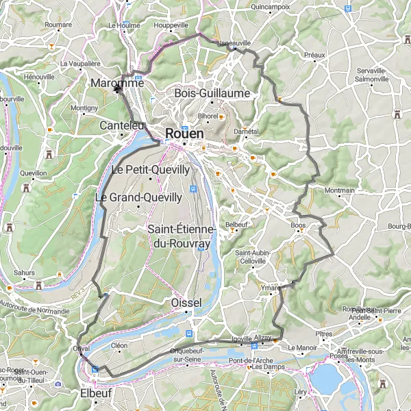 Map miniature of "Exploring the Rural Beauty" cycling inspiration in Haute-Normandie, France. Generated by Tarmacs.app cycling route planner