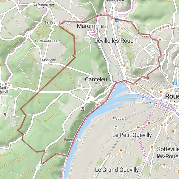 Miniature de la carte de l'inspiration cycliste "Boucle Gravel vers Croisset" dans la Haute-Normandie, France. Générée par le planificateur d'itinéraire cycliste Tarmacs.app