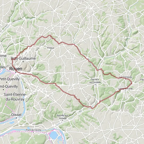 Map miniature of "Gravel Adventure through Picturesque Villages" cycling inspiration in Haute-Normandie, France. Generated by Tarmacs.app cycling route planner