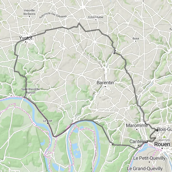 Map miniature of "Picturesque Road Loop" cycling inspiration in Haute-Normandie, France. Generated by Tarmacs.app cycling route planner