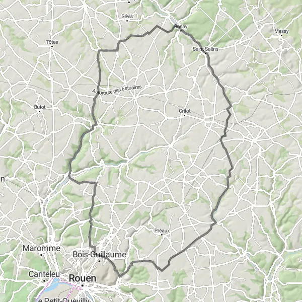 Map miniature of "Scenic Loop with Astounding Views" cycling inspiration in Haute-Normandie, France. Generated by Tarmacs.app cycling route planner