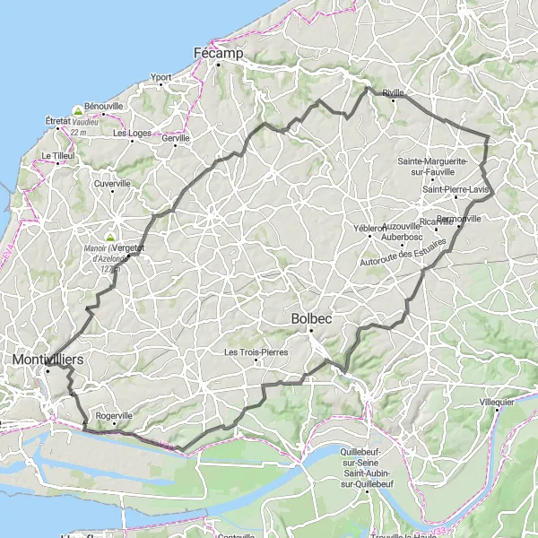 Map miniature of "Épouville Grand Circuit" cycling inspiration in Haute-Normandie, France. Generated by Tarmacs.app cycling route planner