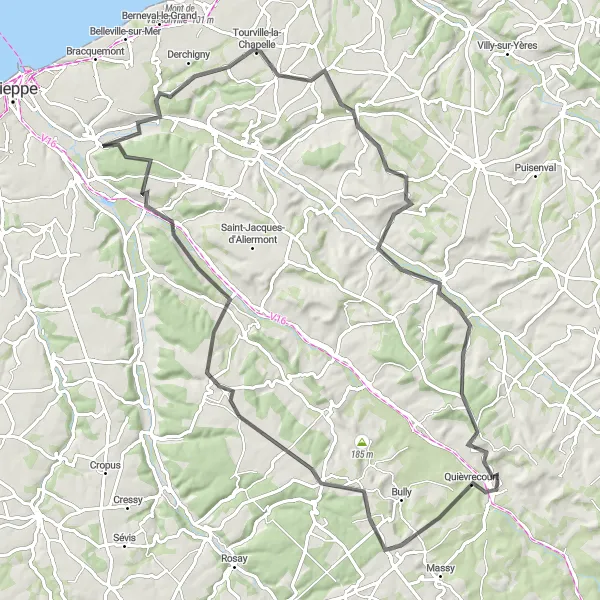 Map miniature of "The Londinières Loop" cycling inspiration in Haute-Normandie, France. Generated by Tarmacs.app cycling route planner