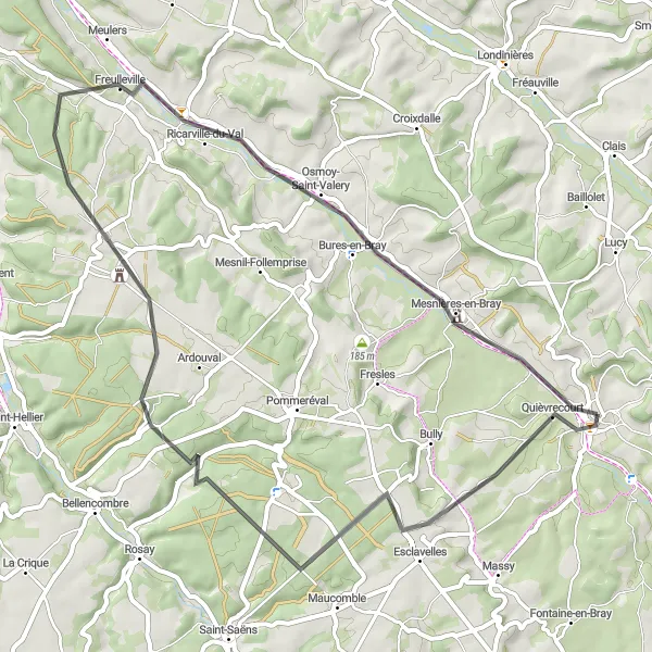 Map miniature of "Exploring Scenic Villages en Route to Saint-Martin-l'Hortier" cycling inspiration in Haute-Normandie, France. Generated by Tarmacs.app cycling route planner