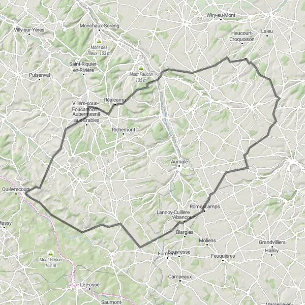 Miniature de la carte de l'inspiration cycliste "Parcours cycliste à travers les collines normandes" dans la Haute-Normandie, France. Générée par le planificateur d'itinéraire cycliste Tarmacs.app