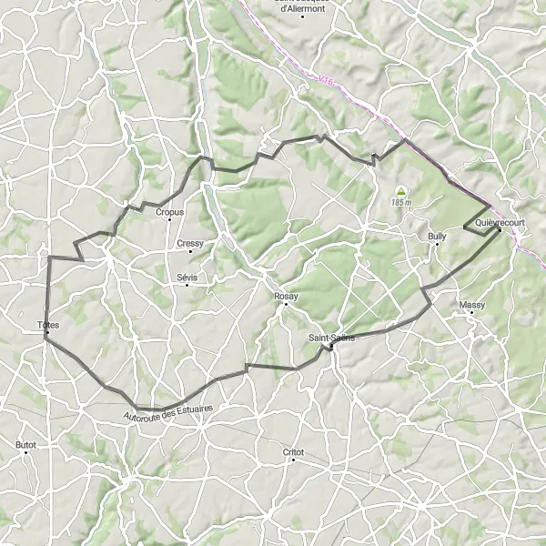 Miniature de la carte de l'inspiration cycliste "Randonnée sur route à travers la campagne normande" dans la Haute-Normandie, France. Générée par le planificateur d'itinéraire cycliste Tarmacs.app