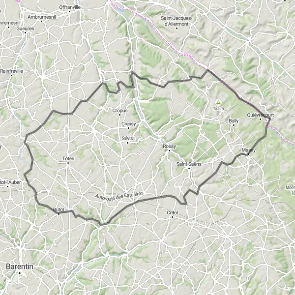 Miniature de la carte de l'inspiration cycliste "Le Charme du Pays de Bray" dans la Haute-Normandie, France. Générée par le planificateur d'itinéraire cycliste Tarmacs.app
