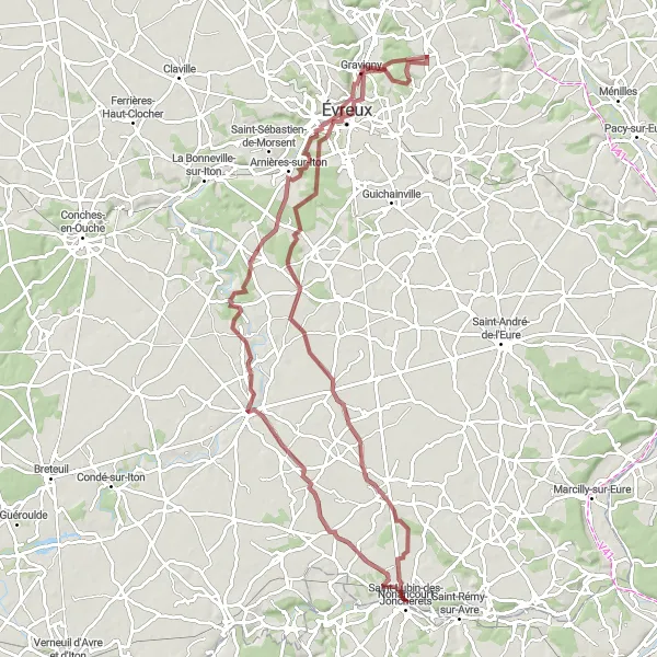 Miniature de la carte de l'inspiration cycliste "Les collines de Normandie" dans la Haute-Normandie, France. Générée par le planificateur d'itinéraire cycliste Tarmacs.app