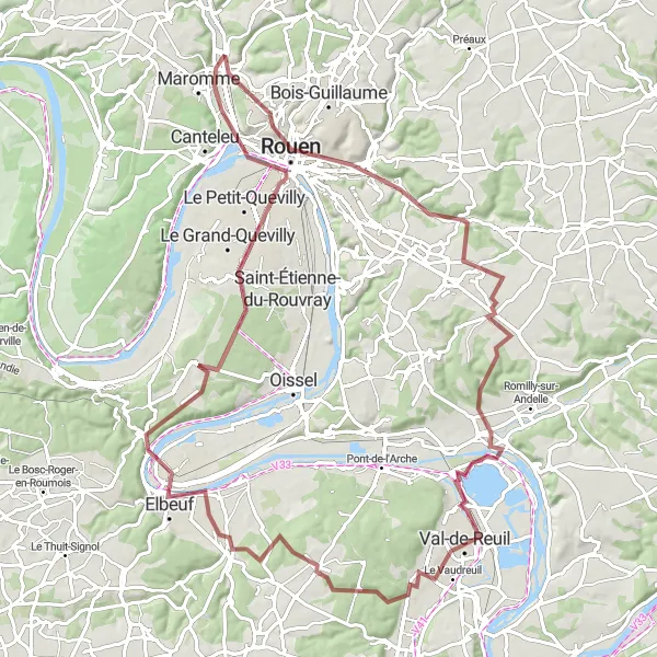 Miniature de la carte de l'inspiration cycliste "Les Terrasses de la Seine" dans la Haute-Normandie, France. Générée par le planificateur d'itinéraire cycliste Tarmacs.app