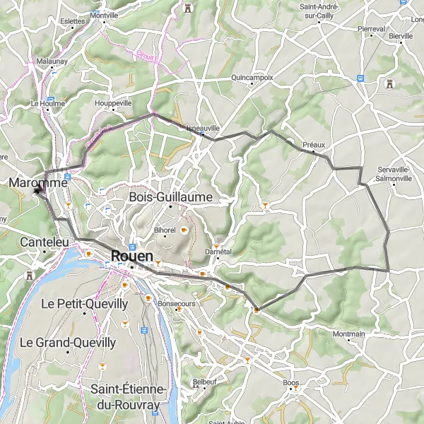 Miniature de la carte de l'inspiration cycliste "Tour de Rouen" dans la Haute-Normandie, France. Générée par le planificateur d'itinéraire cycliste Tarmacs.app