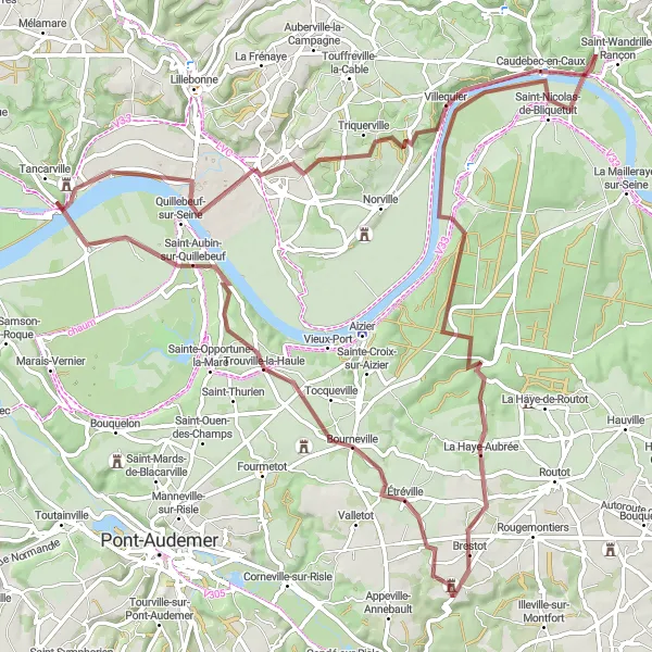 Map miniature of "The Gravel Adventure" cycling inspiration in Haute-Normandie, France. Generated by Tarmacs.app cycling route planner