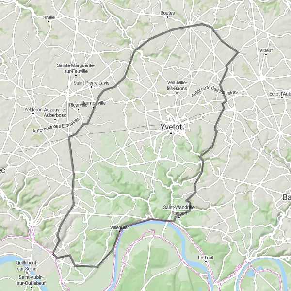 Map miniature of "Charm and Tranquility" cycling inspiration in Haute-Normandie, France. Generated by Tarmacs.app cycling route planner