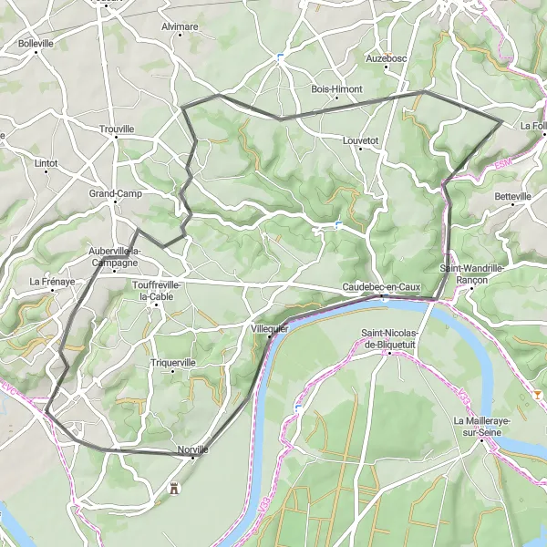 Miniature de la carte de l'inspiration cycliste "Escapade le Long de la Seine" dans la Haute-Normandie, France. Générée par le planificateur d'itinéraire cycliste Tarmacs.app