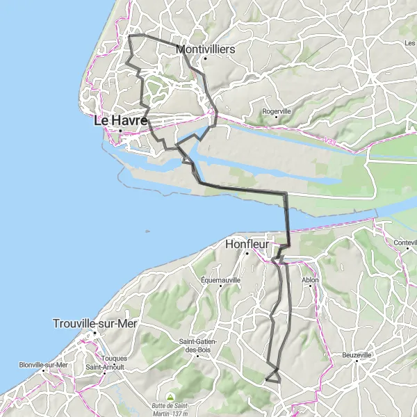 Map miniature of "Exploring the Countryside" cycling inspiration in Haute-Normandie, France. Generated by Tarmacs.app cycling route planner