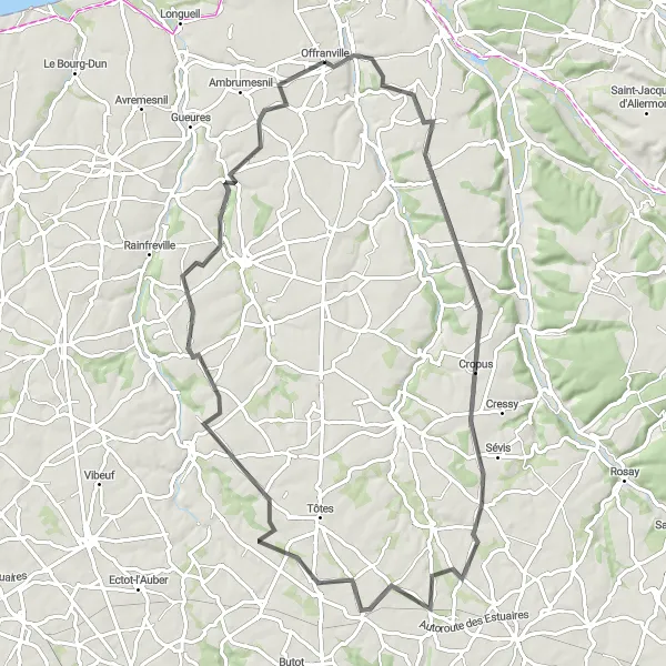 Map miniature of "Discover the Norman Countryside" cycling inspiration in Haute-Normandie, France. Generated by Tarmacs.app cycling route planner