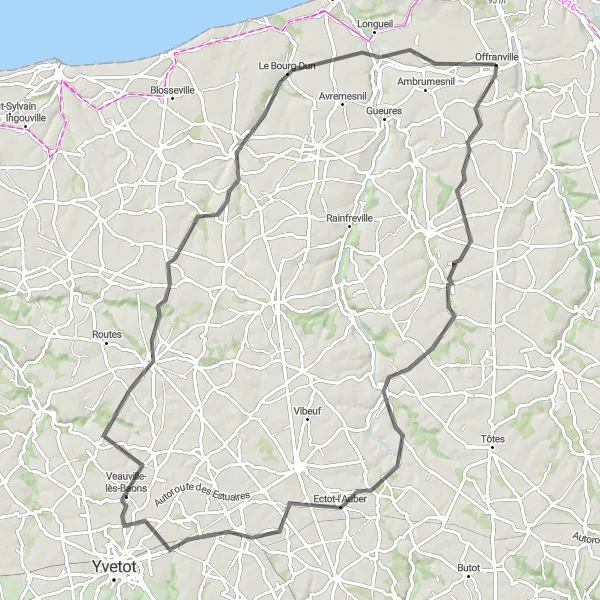 Map miniature of "Norman Hills and Châteaus" cycling inspiration in Haute-Normandie, France. Generated by Tarmacs.app cycling route planner