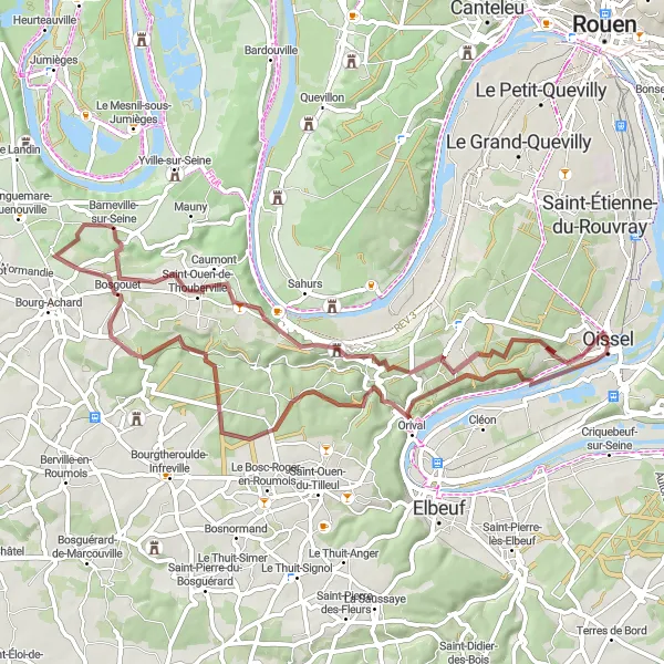 Map miniature of "Off-the-Beaten-Path Gravel Cycling Adventure" cycling inspiration in Haute-Normandie, France. Generated by Tarmacs.app cycling route planner