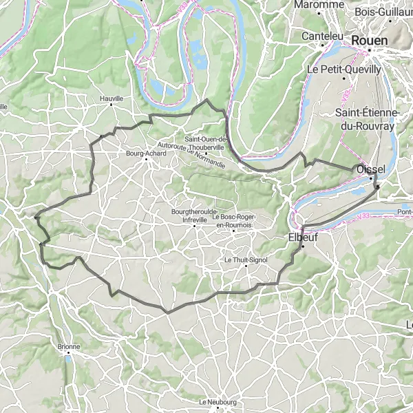 Map miniature of "Rouen to Glos-sur-Risle Road Cycling Adventure" cycling inspiration in Haute-Normandie, France. Generated by Tarmacs.app cycling route planner