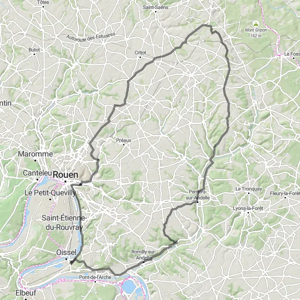 Map miniature of "The Rouen Est Discovery" cycling inspiration in Haute-Normandie, France. Generated by Tarmacs.app cycling route planner