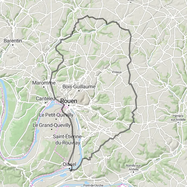 Miniature de la carte de l'inspiration cycliste "Tour panoramique de Montville" dans la Haute-Normandie, France. Générée par le planificateur d'itinéraire cycliste Tarmacs.app