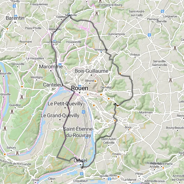 Map miniature of "The Fontaine-sous-Préaux Adventure" cycling inspiration in Haute-Normandie, France. Generated by Tarmacs.app cycling route planner