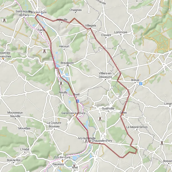 Map miniature of "From Pacy-sur-Eure to Ivry-la-Bataille and back" cycling inspiration in Haute-Normandie, France. Generated by Tarmacs.app cycling route planner