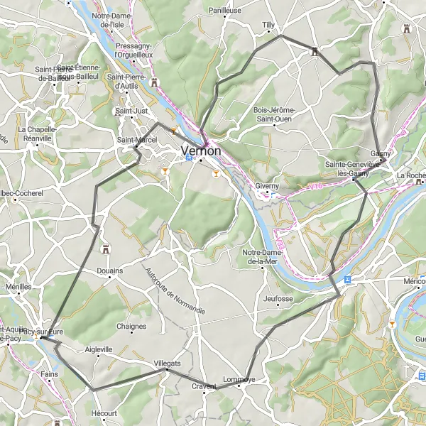 Map miniature of "Cycling Along the Seine" cycling inspiration in Haute-Normandie, France. Generated by Tarmacs.app cycling route planner