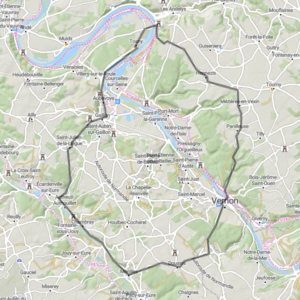 Map miniature of "Scenic Eure Valley Route" cycling inspiration in Haute-Normandie, France. Generated by Tarmacs.app cycling route planner