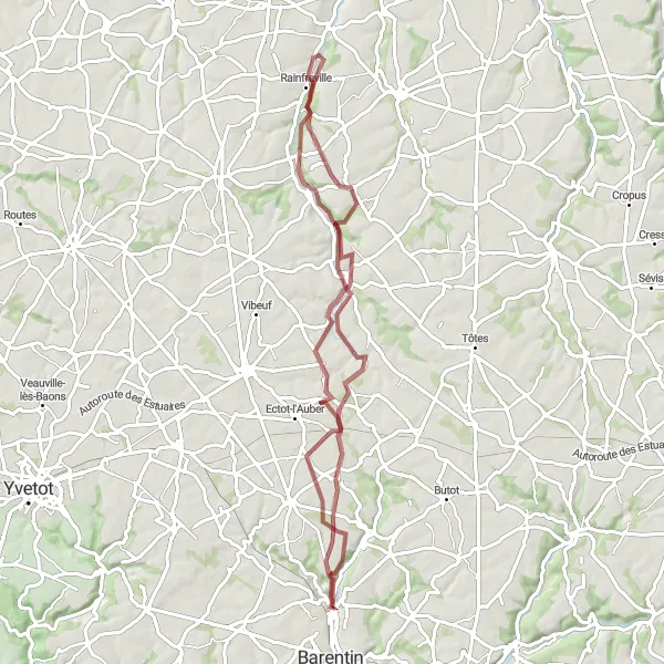 Map miniature of "The Gravel Adventure from Pavilly" cycling inspiration in Haute-Normandie, France. Generated by Tarmacs.app cycling route planner