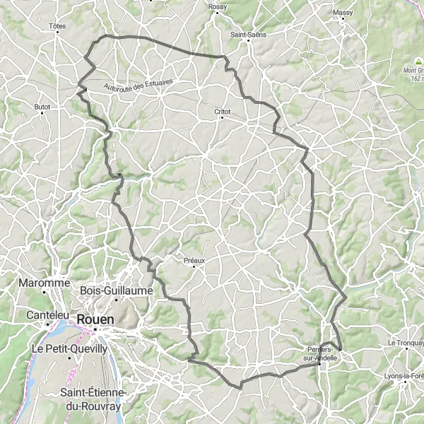 Map miniature of "Perruel and Estouteville-Écalles Loop" cycling inspiration in Haute-Normandie, France. Generated by Tarmacs.app cycling route planner