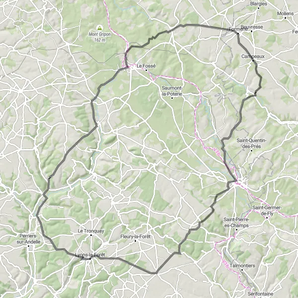 Map miniature of "Les Hogues and Lyons-la-Forêt Circuit" cycling inspiration in Haute-Normandie, France. Generated by Tarmacs.app cycling route planner