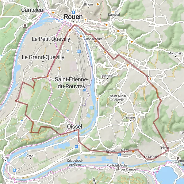 Map miniature of "Gravel Route to Petit-Couronne" cycling inspiration in Haute-Normandie, France. Generated by Tarmacs.app cycling route planner