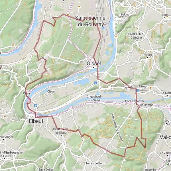 Map miniature of "Scenic Gravel Tour to Elbeuf" cycling inspiration in Haute-Normandie, France. Generated by Tarmacs.app cycling route planner