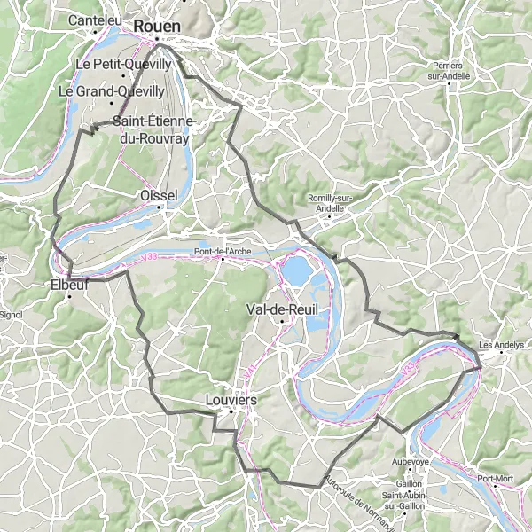 Map miniature of "The Amfreville-sous-les-Monts Loop" cycling inspiration in Haute-Normandie, France. Generated by Tarmacs.app cycling route planner