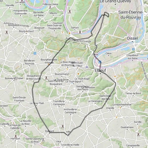 Map miniature of "Picturesque Road Tour to La Bouille" cycling inspiration in Haute-Normandie, France. Generated by Tarmacs.app cycling route planner