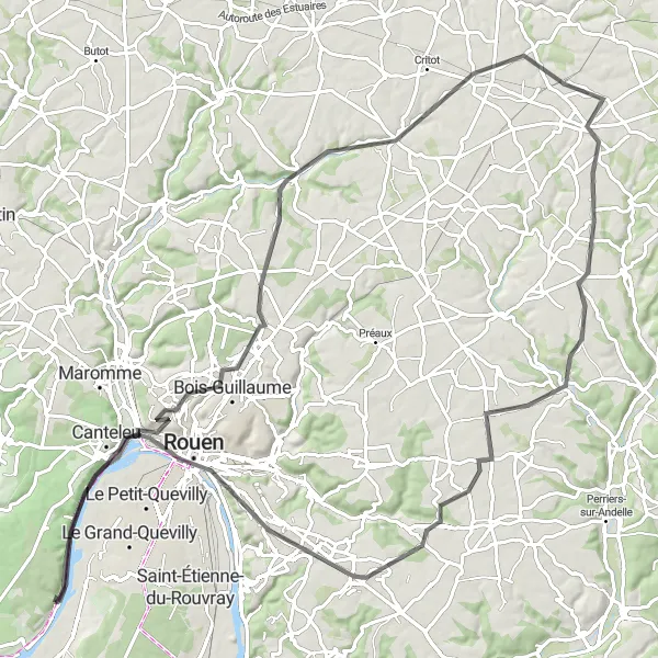Map miniature of "The Mont-Saint-Aignan Circuit" cycling inspiration in Haute-Normandie, France. Generated by Tarmacs.app cycling route planner