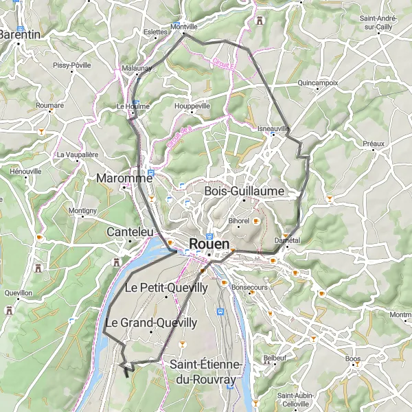 Map miniature of "The Rouen Loop" cycling inspiration in Haute-Normandie, France. Generated by Tarmacs.app cycling route planner