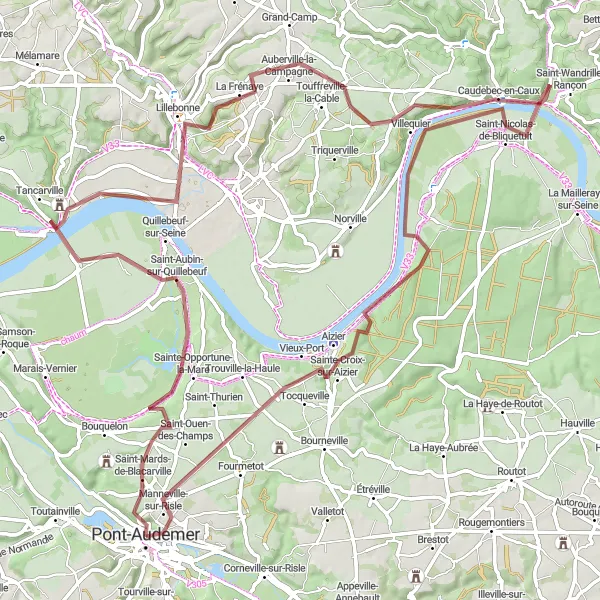 Map miniature of "The Gravel Adventure" cycling inspiration in Haute-Normandie, France. Generated by Tarmacs.app cycling route planner