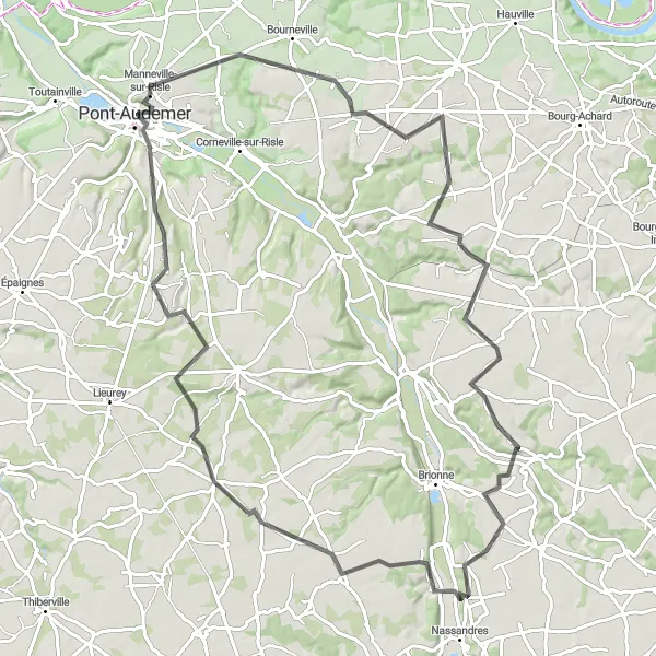 Map miniature of "Discovery of Seine Valley" cycling inspiration in Haute-Normandie, France. Generated by Tarmacs.app cycling route planner