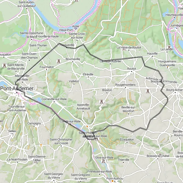 Map miniature of "Bouquetot and Saint-Philbert-sur-Risle" cycling inspiration in Haute-Normandie, France. Generated by Tarmacs.app cycling route planner