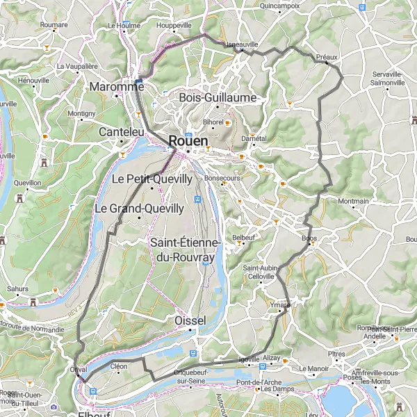 Map miniature of "Val-Freneuse and Mont-Saint-Aignan Exploration" cycling inspiration in Haute-Normandie, France. Generated by Tarmacs.app cycling route planner