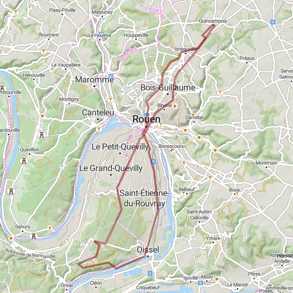 Map miniature of "Gravel Adventure to Oissel" cycling inspiration in Haute-Normandie, France. Generated by Tarmacs.app cycling route planner