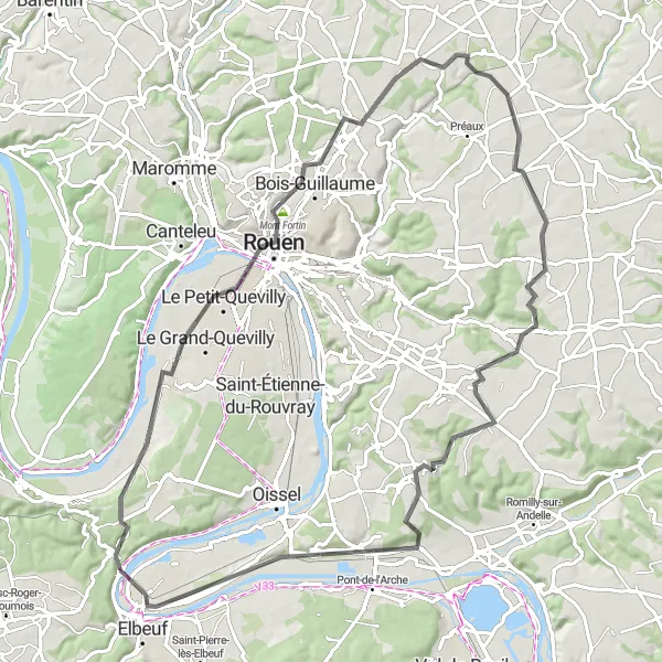 Map miniature of "Enchanting Heights" cycling inspiration in Haute-Normandie, France. Generated by Tarmacs.app cycling route planner