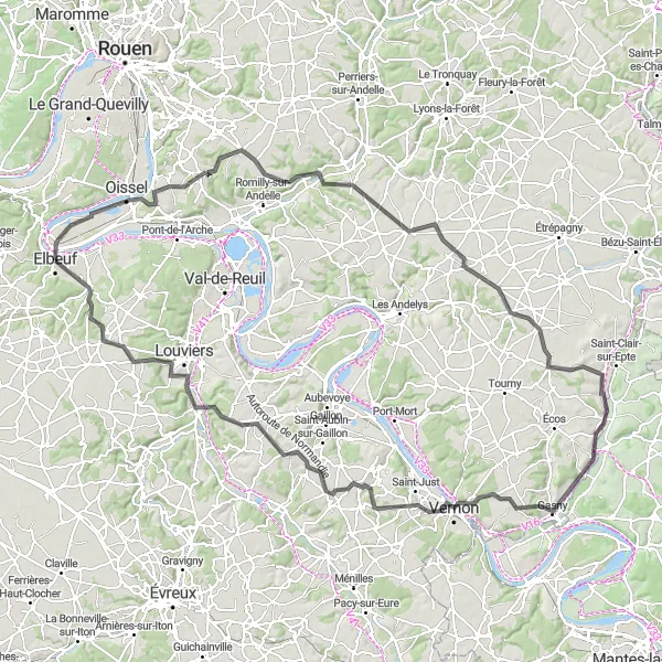 Map miniature of "Écouis Loop" cycling inspiration in Haute-Normandie, France. Generated by Tarmacs.app cycling route planner