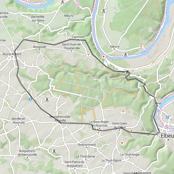 Miniature de la carte de l'inspiration cycliste "La boucle de Saint-Ouen-du-Tilleul" dans la Haute-Normandie, France. Générée par le planificateur d'itinéraire cycliste Tarmacs.app