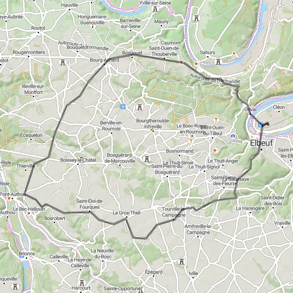 Map miniature of "Bourg-Achard Discovery" cycling inspiration in Haute-Normandie, France. Generated by Tarmacs.app cycling route planner