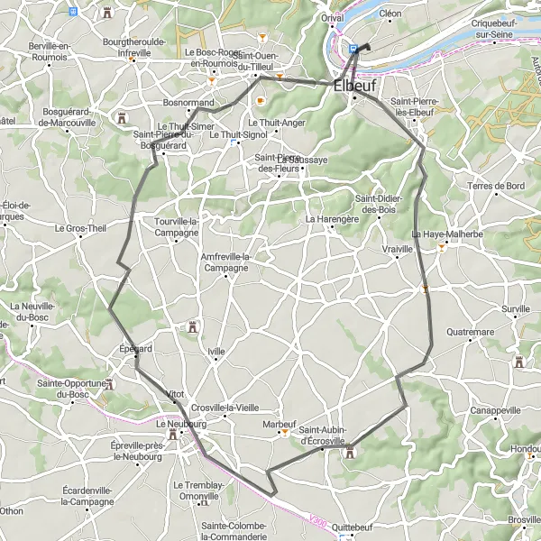 Map miniature of "Saint-Aubin-lès-Elbeuf Loop" cycling inspiration in Haute-Normandie, France. Generated by Tarmacs.app cycling route planner